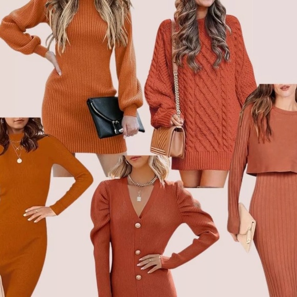 Say What? Stretchy Orange Long Sleeve, Sweater Dress - Picture 4 of 9